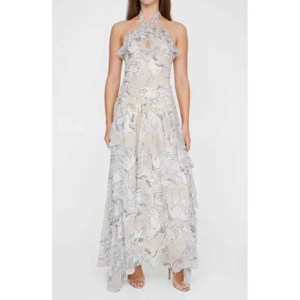 NWT: Nasty Gal Horse Stallion Halter Neck Lined Ruffle Tiered Maxi Dress Size 8